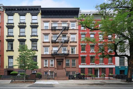 East Village area of Manhattan, colorful old apartment buildings