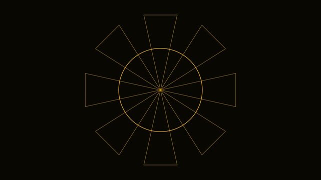 Golden geometric radial pattern animation: abstract rotating circular motion 4k background, rotation