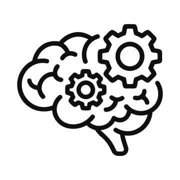 Schematic Outline of a Human Brain with Interlocking Cogwheels Illustrating Intelligence and Thought Processes