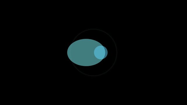 Minimalist abstract motion with overlapping teal circles and pulsing rings on animation 4k black background