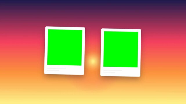 Two Blank Picture Frames with Green Screen Chroma Key on Beautiful Sunset Beach Gradient Background