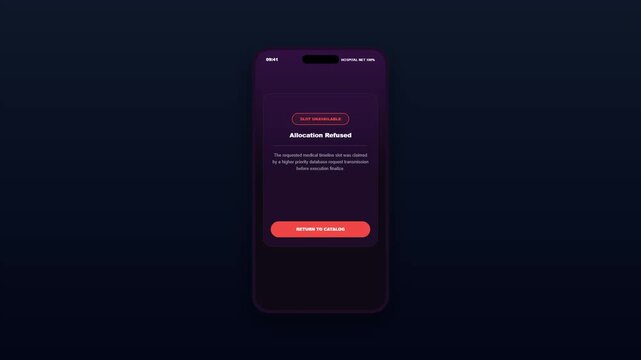 Medical Consultation Scheduling App Interface Showing Allocation Refused Error Concept