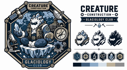 Glaciology Club Emblem with Ice and Mountain Design. © Tresno