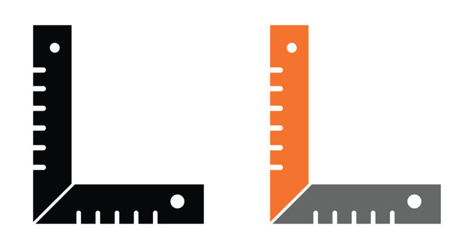 L-square ruler icon vector. Right angle measurement tool symbol for carpentry, engineering, drafting, and stationery set. Vector Illustration. 