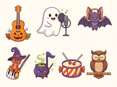 set of funny helloween cartoon animals