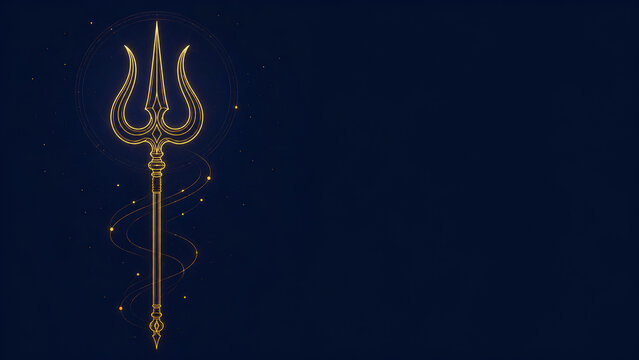 Golden Lord Shiva Trident with Celestial Orbit on Navy Background