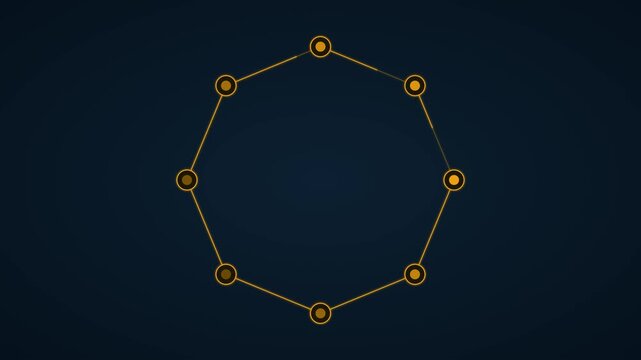 Minimalist digital octagon network connection with pulsing nodes and geometric lines animation 4k