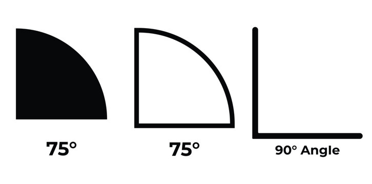 Angle Measurement Icon Set Vector, 15 30 45 60 90 Degree Rotation Symbols for Geometry, Design and Technical Illustration 