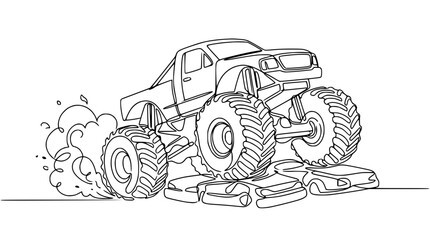 Monster Truck Crushing Cars Line Art Illustration © Wesi