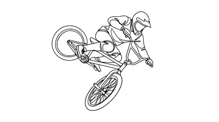 Obraz premium BMX Rider Performing Freestyle Trick on Bicycle, Dynamic Action Line Art