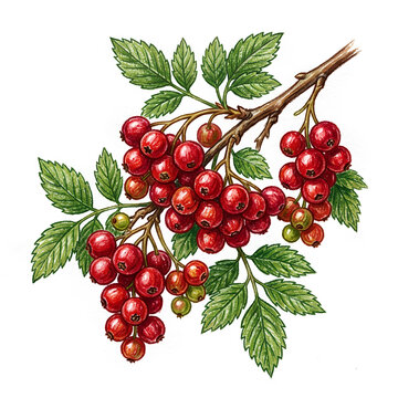 Vibrant Red Currant Berries on Branch with Green Leaves 1.