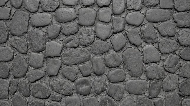 Dark Gray Cobblestone Texture Background with Irregular Rounded Stone Pattern