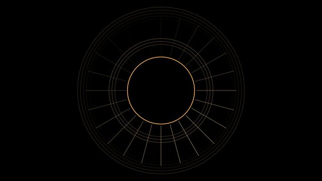 Minimalist golden circular hud interface animation on 4k black background, for tech circle