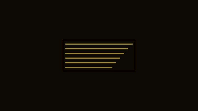 Minimalist loading bar animation with gold geometric lines on 4k black background, progress