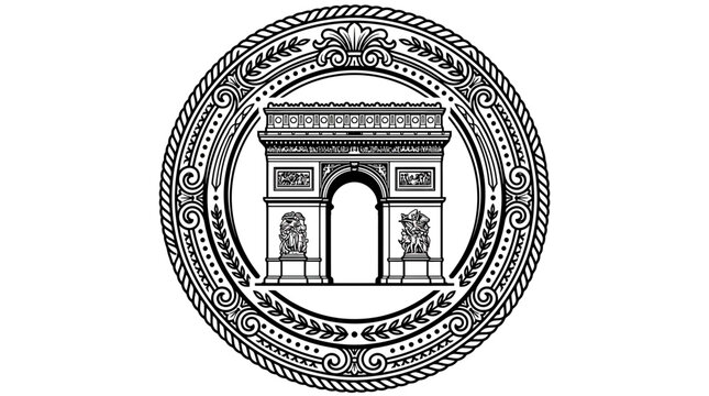 Elegant Arch Emblem with Laurel Wreath and Ornate Border