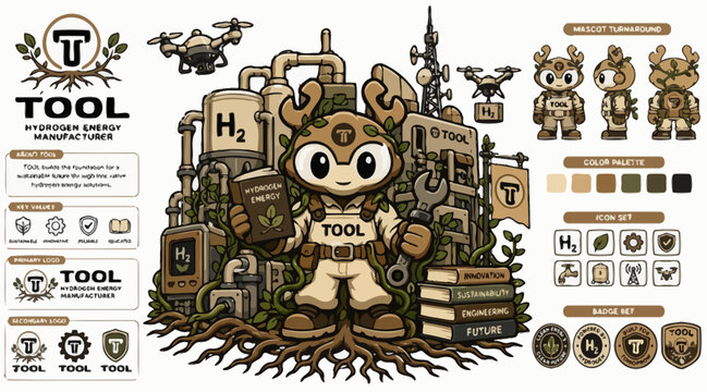 Steampunk Robot Character with Industrial Tools and Gear.