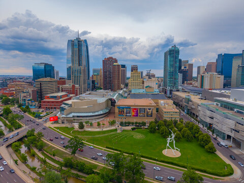 Denver modern city skyline with Denver Performing Arts Complex in downtown Denver, Colorado CO, USA. 