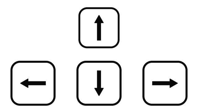Arrow direction icon. wasd symbol. Key left, right, up, and down signs. Computer button symbols. Direction w, a, s, d icons. Black color. Vector sign. 