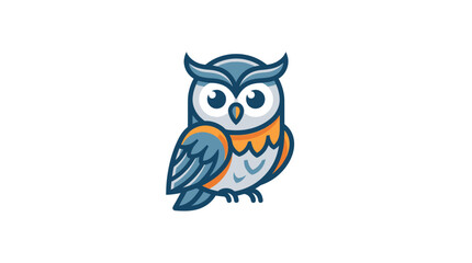 Fototapeta premium Adorable Cartoon Owl Illustration with Blue and Orange Feathers, Cute Vector Graphic