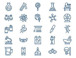 Naklejka premium Scientific laboratory research outline collection presents detailed chemical experiment elements. Biology concept