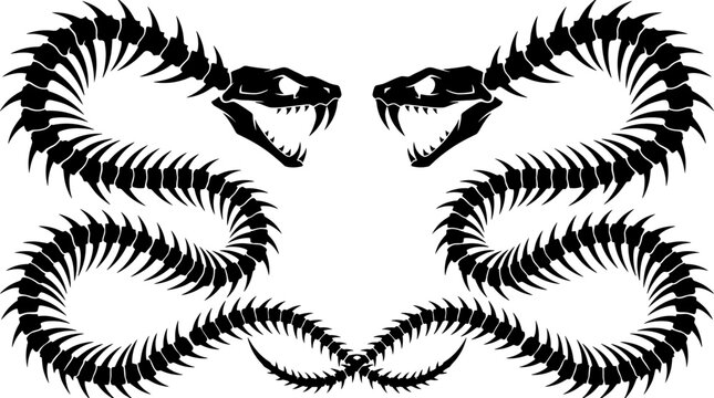 Intricate symmetrical vector illustration of dual serpents with menacing faces