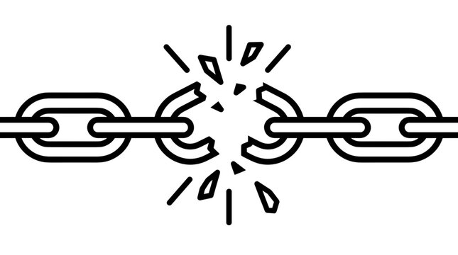 Vector illustration of a broken chain link symbolizing freedom breakthrough and release from constraints in a minimalist style