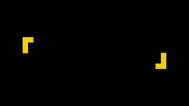シンプルな真ん中の正方形が分裂して広がり、太くてワイドなカギ括弧のテキストスペースが現れるアニメーション　HD／4K・UHD(2160)　背景透過・アルファチャンネル(prores)　黄色・イエロー