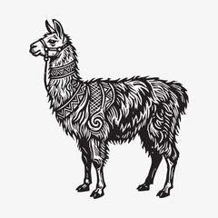 Fototapeta premium Ornate Llama Illustration with Intricate Tribal Patterns and Decorative Harness