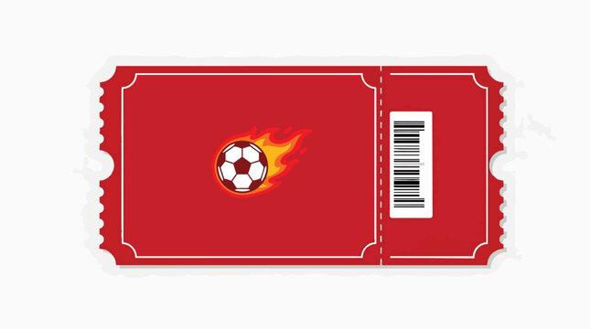 Soccer match ticket featuring flaming ball icon in modern flat vector design for sports ticketing promotion