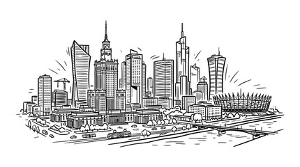 Fototapeta premium Modern City Skyline Sketch - Hand Drawn Buildings and Architecture