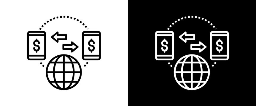 Transaction white and black icon set design	