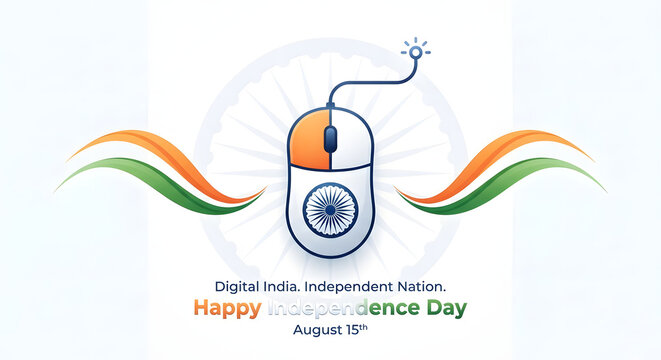  Happy Independence day logo banner poster and digital india concept on background.
