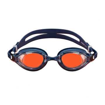 Swimming goggles with orange lenses on black background