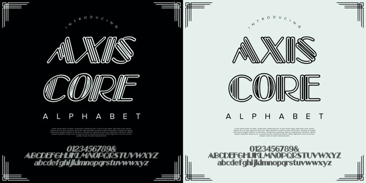 Axis Core modern monoline display font with futuristic striped line style for tech projects