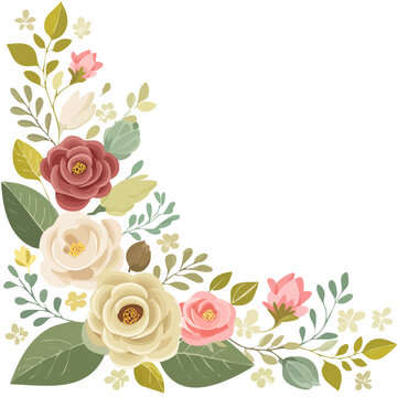 Floral corner vector illustration with roses and leaves