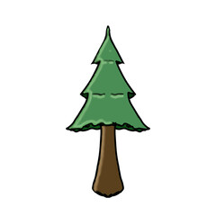 Fototapeta premium Minimalist green pine tree cartoon illustration isolated on white background. Perfect for education, nature concepts, children's books, icons, stickers, forest themes, and graphic design projects.