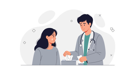 Fototapeta premium Doctor Comforting Crying Patient with Tissues - Healthcare Empathy and Support Vector Illustration