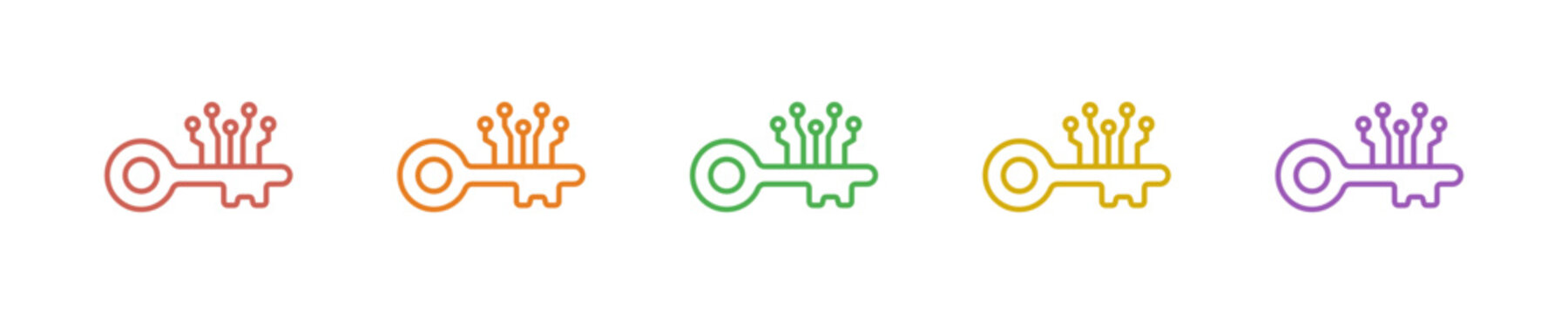 Key Circuit Icon Set Multiple Style Collection. Vector Illustration Concept Designed In Line Colorful Style