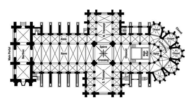 Gothic Cathedral Floor Plan Blueprint - Architectural Design