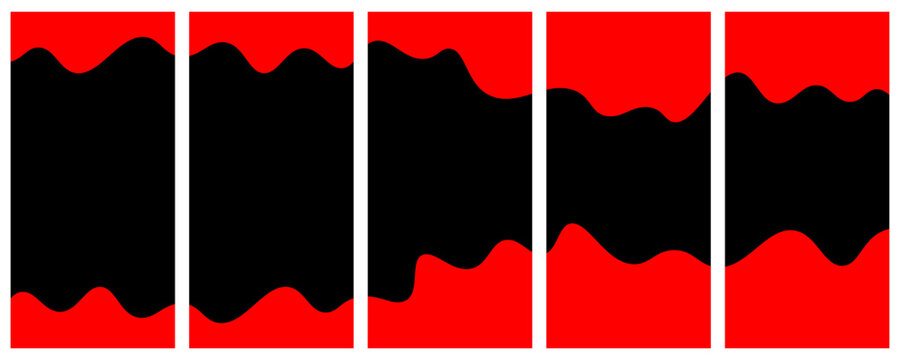 Creative liquid drip pattern in bright red and pitch black divided into vertical banners.