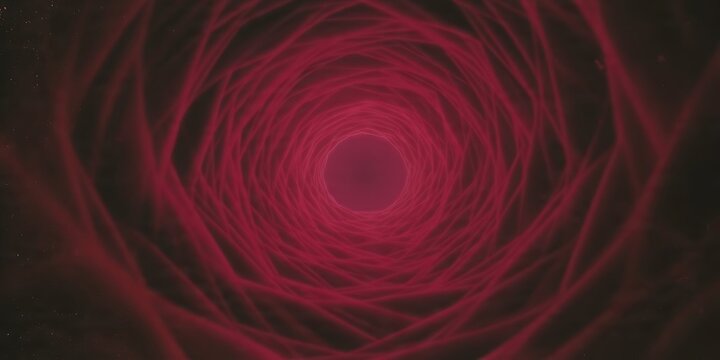An abstract 3D illustration of an organic red tunnel vortex, resembling a microscopic view inside a blood vessel, a futuristic cyber wormhole, or a deep digital mesh with glowing neon light.