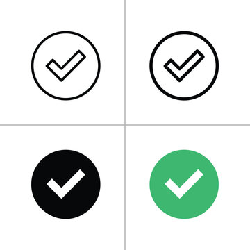 Check mark sign icons collection in various graphic styles.