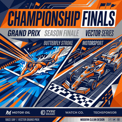 Obraz premium Dynamic Racing And Swimming Championship Finals Design For Sports Events
