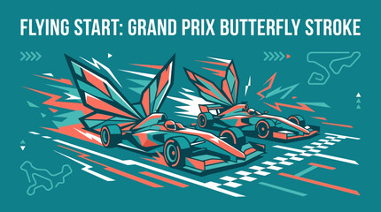 Obraz premium Dynamic Racing Cars With Butterfly Wings On A Blurred Background