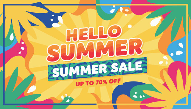 Hello summer abstract background, summer sale banner, poster design. Vector illustration