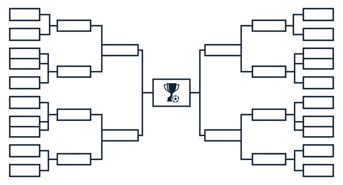 Tournament bracket layout with trophy icon, competition chart