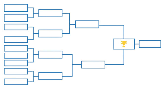 Tournament knockout bracket chart with trophy