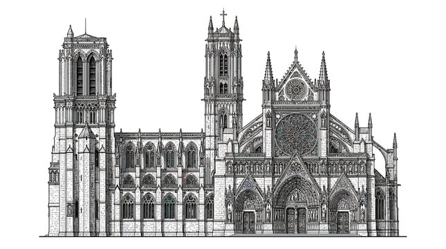 Gothic Cathedral Facade Sketch - Architectural Drawing