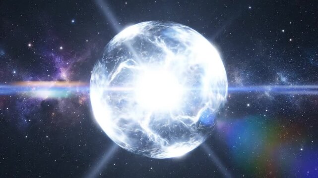 Intense white supernova explosion in deep space nebula.