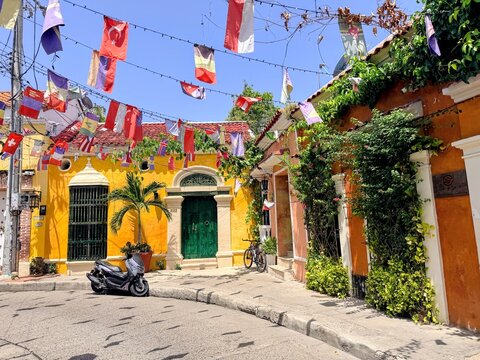 Cartagena Columbia 6-26-2026 Views of Getsemani neighborhood  located just outside Cartagena&rsquo;s walled historic center. Known for its vibrant street art, colorful colonial architecture, hanging flags, 